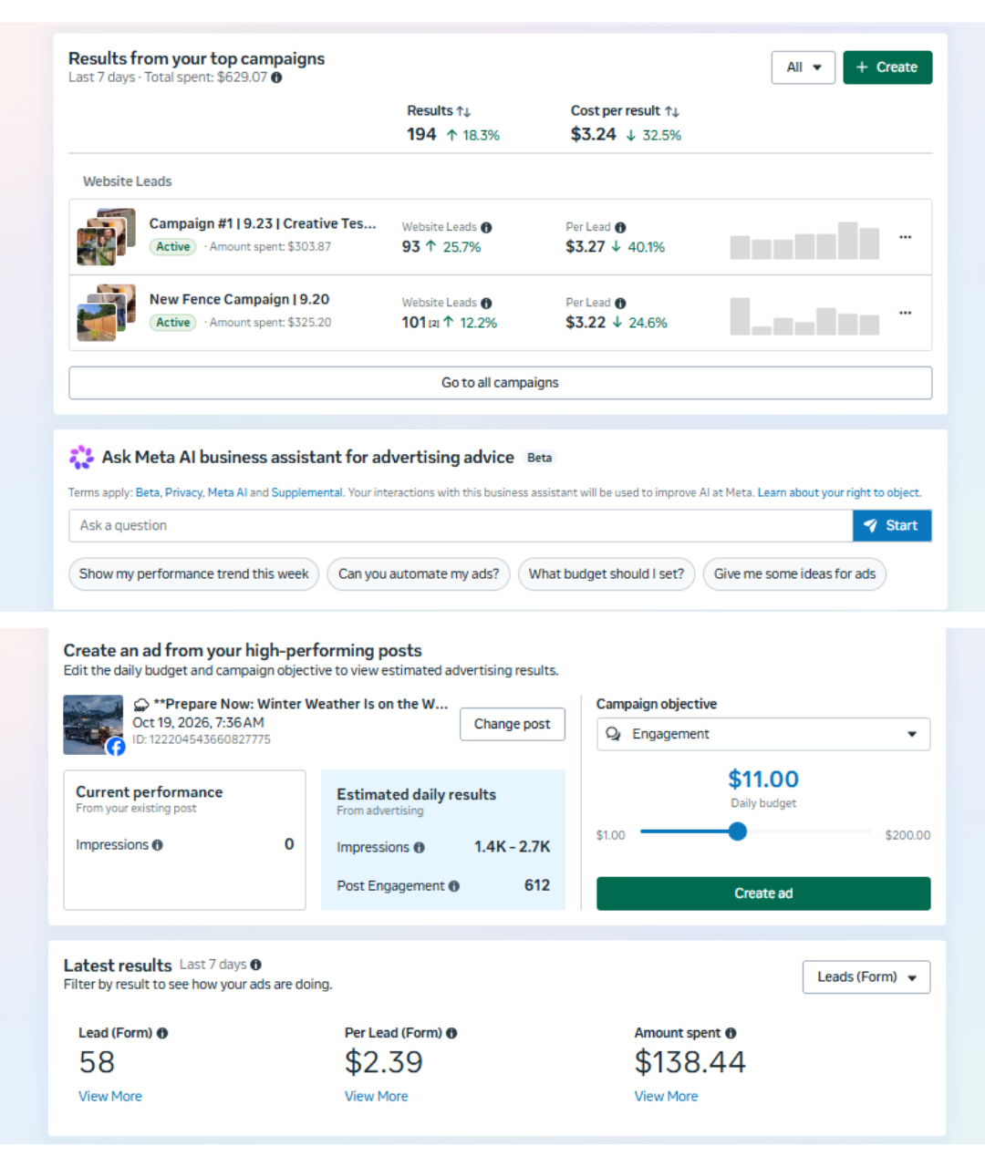 Account Overview performance screenshots
